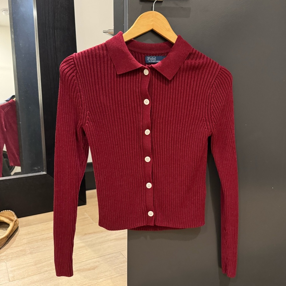Polo Ralph Lauren ribbed-knit cotton-blend cardigan - Small - Garnet